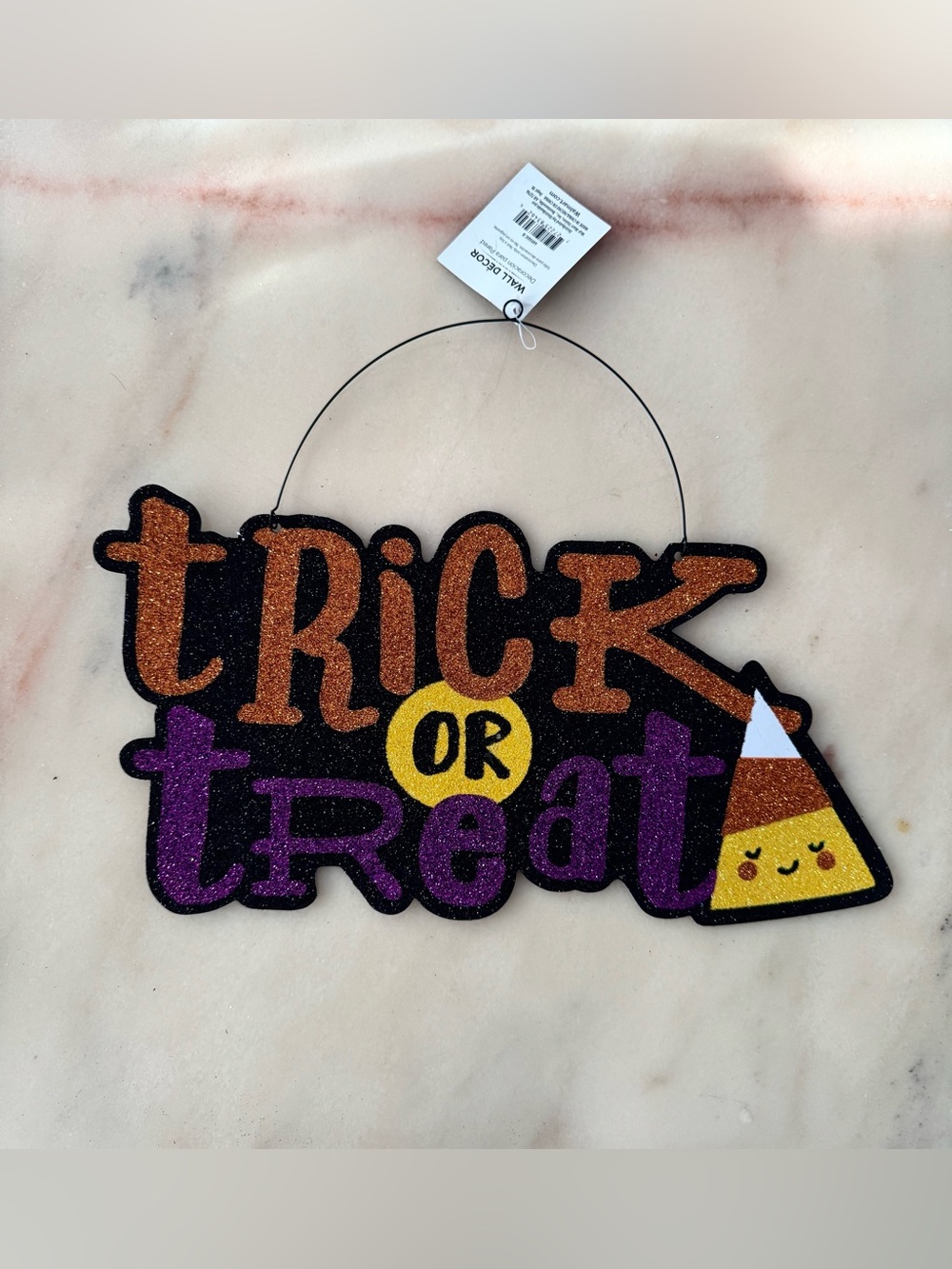 Trick or Treat Glitter Door Hanger - Orange, Purple, Yellow